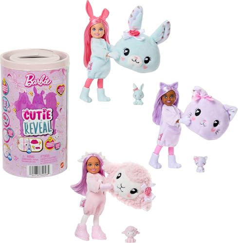 Barbie Chelsea Ursinhos Carinhosos Surpresa, Boneca com Fantasia Pelúcia, 6 Itens