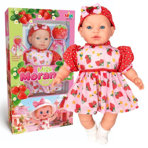 Boneca Moranguinho Bebê Infantil Naninha Cheirinho de Morango Vinil
