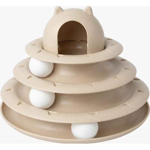 Brinquedo Interativo Para Gatos Torre Com Bolinhas Jel Plast Bege