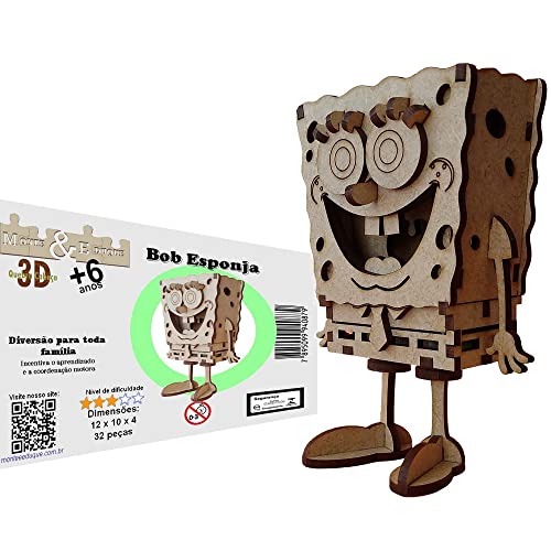 Brinquedo Quebra Cabeça 3D Bob Esponja MDF