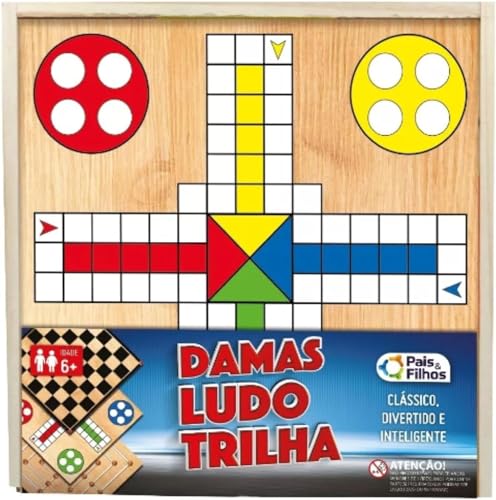 Caixa de Madeira Damas, Ludo e Trilha