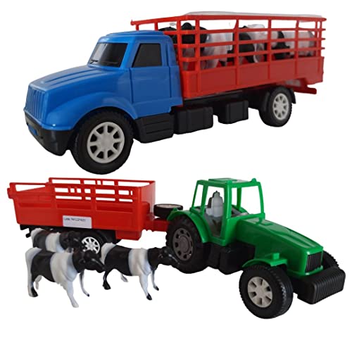 CAMINHÃO BRINQUEDO E TRATOR COM BOIS MINI BOIADEIRO INFANTIL CRIANÇA