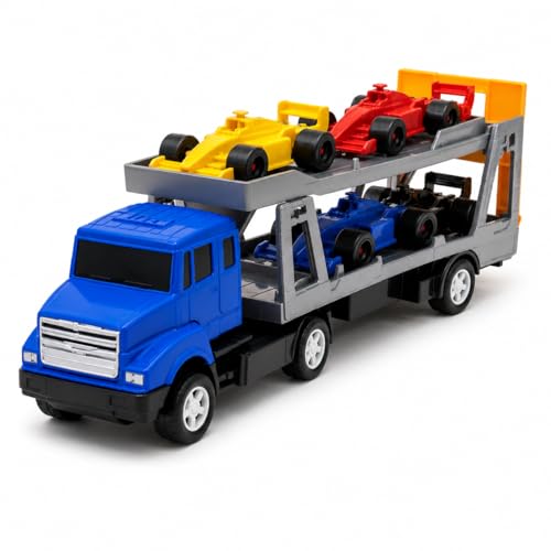 Caminhão Cegonha Infantil Com 4 Carrinhos Formula 1, Mini Truck 40Cm