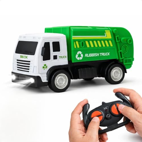 Caminhão de Lixo com Controle Remoto, Farol, Caçamba Abre, Brinquedo Infantil