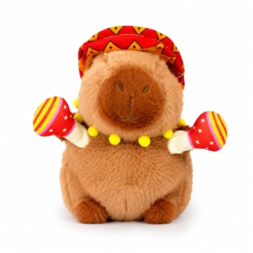 Capivara de Pelúcia Interativa Repetidora Voz Tremor Chapéu Colorido