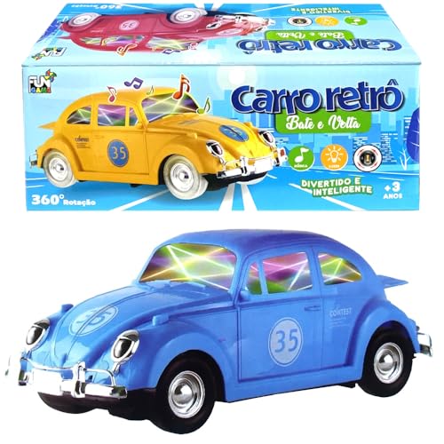 Carrinho Fusca Brinquedo que Gira Bate e Volta e Toca Música Animada Infantil