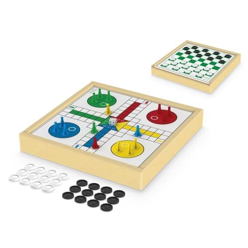 Estojo de Madeira 2 em 1 Damas e Ludo