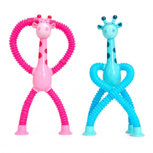 KIT 2 Pop Tube Girafas Mágicas Flexíveis Rosa-Azul