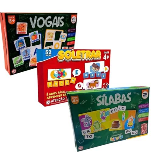Kit 3 Jogos Educativos Alfabetização Sílabas Vogais Soletrar +4 Anos