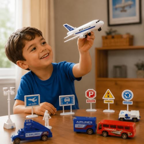 Kit Aeroporto Infantil com Avião Caminhão Ônibus Carrinho Brinquedo