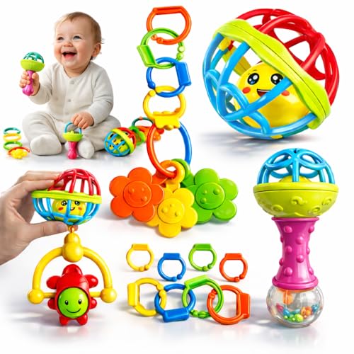 Kit Chocalhos e Mordedores para Bebê 0 a 6 Meses