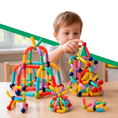 Kit de Barras Magnéticas Coloridas 103 Peças para Construção STEM