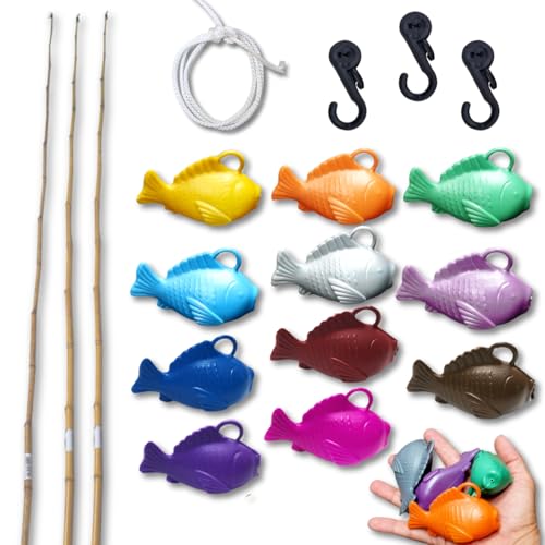 Kit Pescaria 10 Peixes e 3 Varas