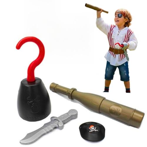 Kit Pirata Espada Brinquedo Infantil Com Tapa Olho + Gancho