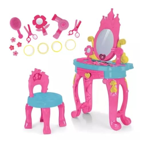Penteadeira e Cadeirinha Rosa Com Acessórios Infantil Princesa