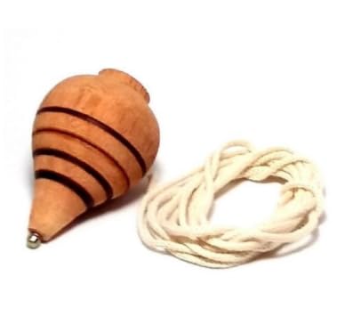 Pião de Madeira com Corda, Brinquedo Retrô com Fieira