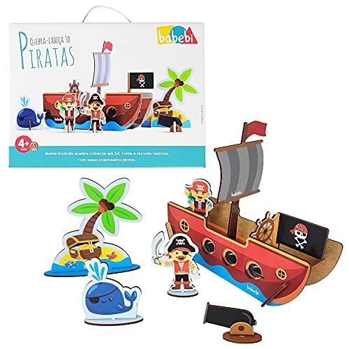 Quebra Cabeça Infantil 3D De Madeira MDF Educativo Piratas Babebi